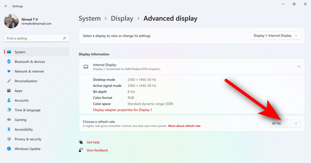 Change Display Refresh Rate in Windows 11