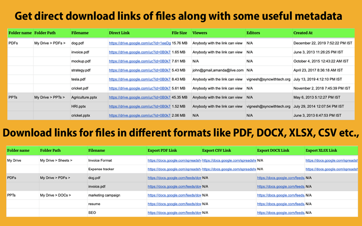 Export Google Drive files to Google Sheet