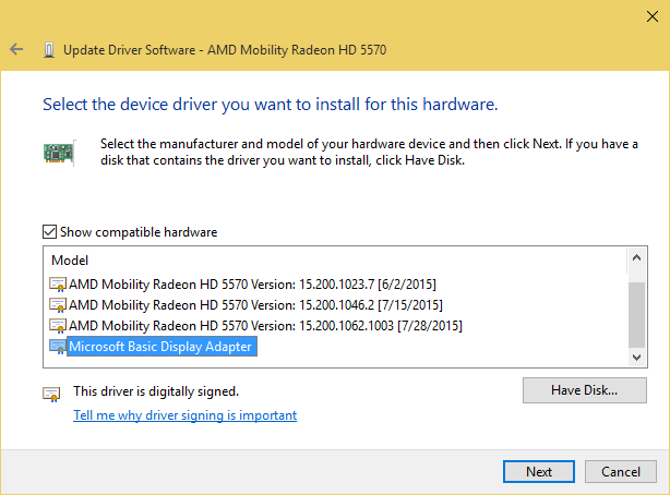 select MSFT driver