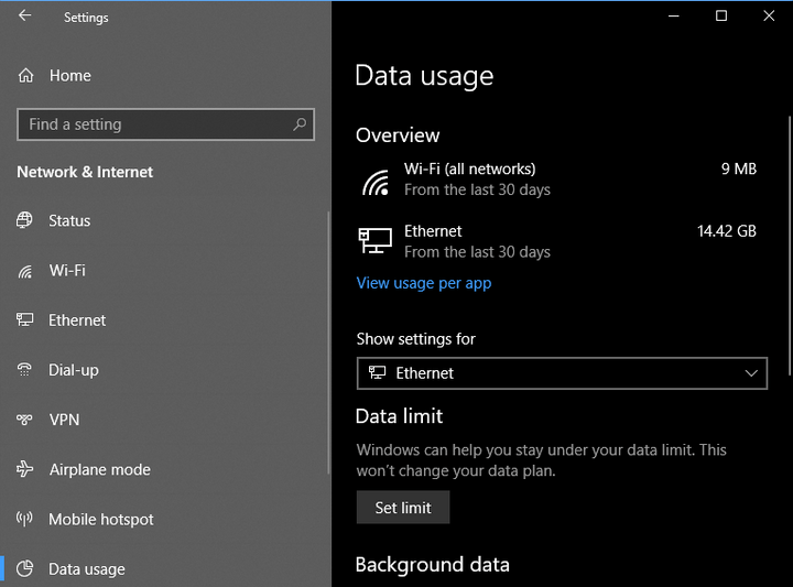 Set Data Usage Limits in Windows 10
