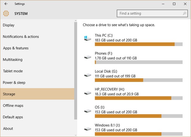 storage manager Windows 10