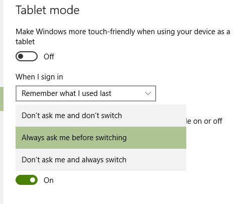 switching tablet mode