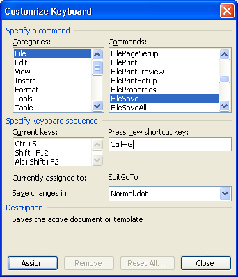 shortcut to save as in word