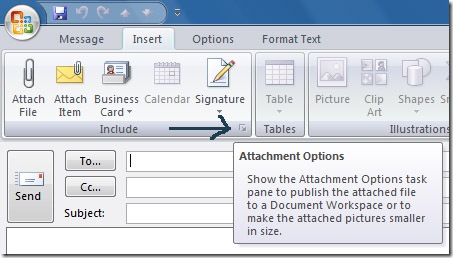 attachment option in outlook 2007
