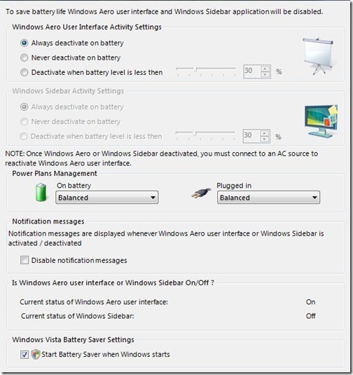 Save battery in Vista